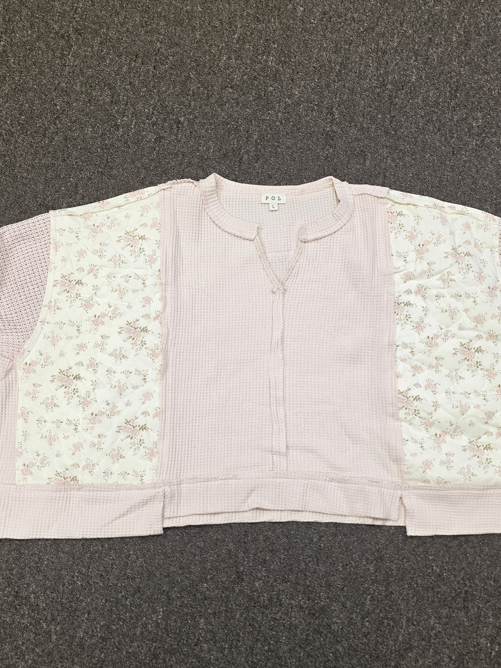 POL L Blush Pink Thermal Quilted Knit Top